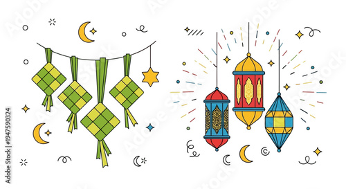 Colorful Lanterns Hanging in Ramadan.