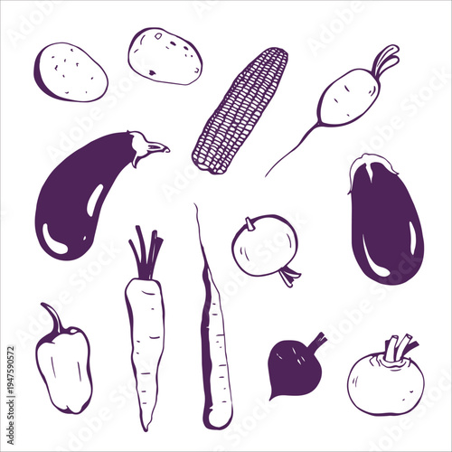 Set of Cute Hand-drawn Vegetables 