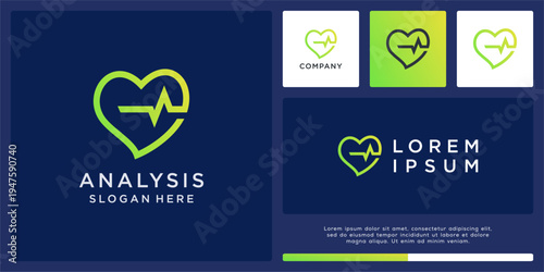 Analysis health logo design with heart and pulse