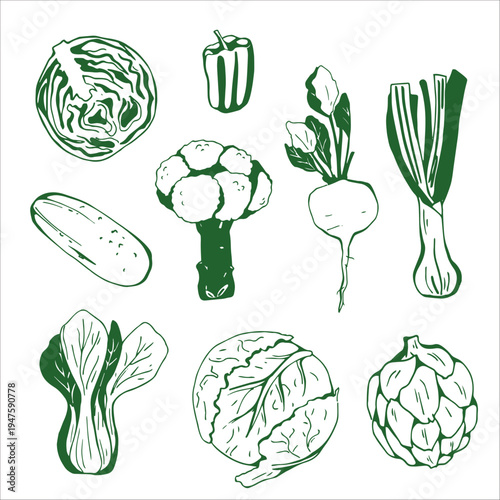 Set of Cute Hand-drawn Vegetables 
