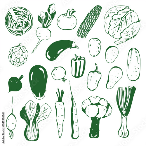 Set of Cute Hand-drawn Vegetables 
