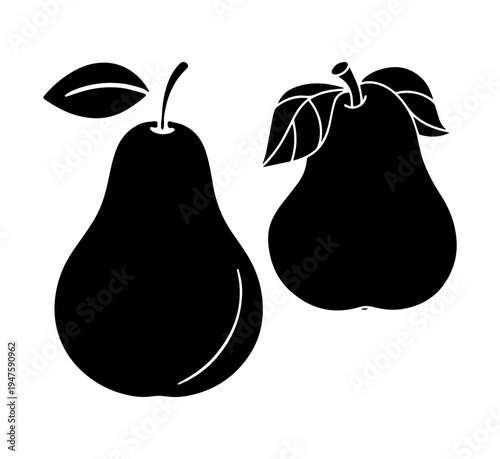 Silhouette of Pear: A minimalist presentation of two pears in silhouette, elegantly showcasing their distinct shapes and the subtle details of leaves, presenting a modern, artistic perspective.