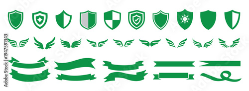 Laurel wreath, shield, wing, ribbon, and banners vector set. Laurel wreaths, shields, wings, ribbons illustration for awards, heraldry, logos, badges, and branding designs