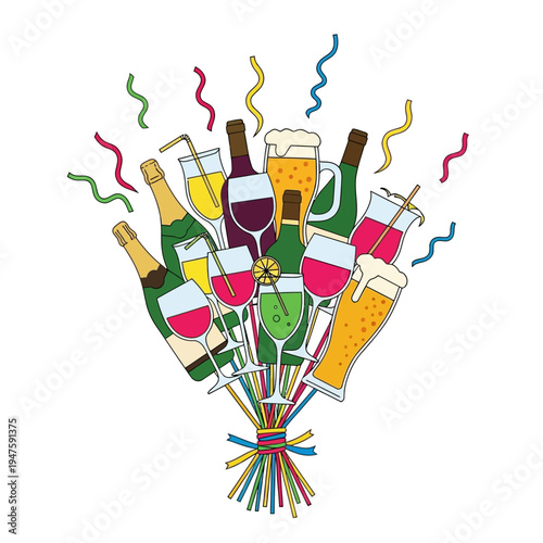 Bottles and Glasses of Alcoholic Drinks.