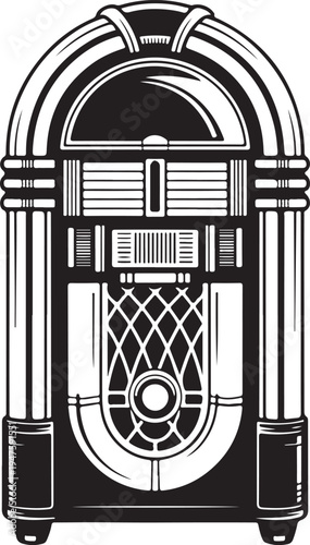 Retro jukebox vector illustration, vintage music machine, entertainment device, classic sound symbol, old-fashioned technology, nostalgic entertainment.