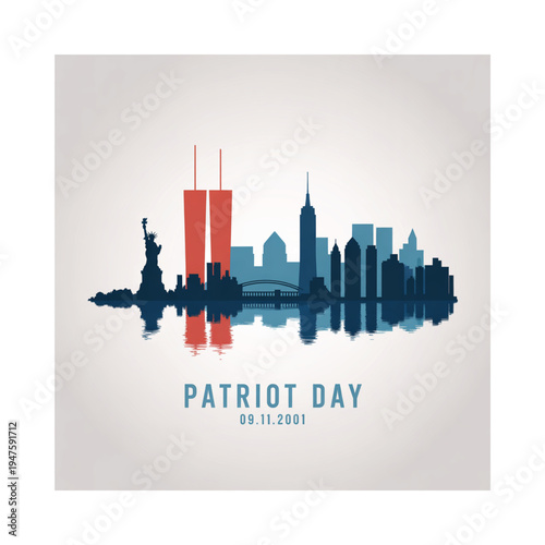 New york city skyline silhouette with patriotic text and reflection