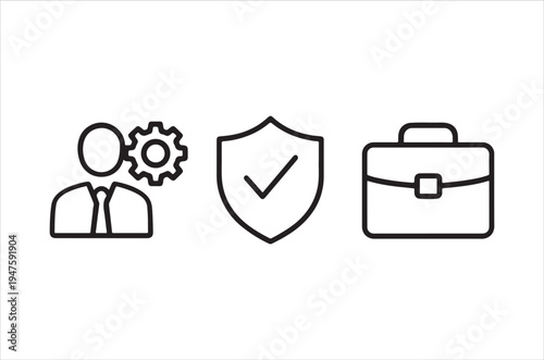 Black and white line icons representing personnel security and business concepts