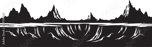Alien landscape vector silhouette illustration line art with jagged mountains and craters