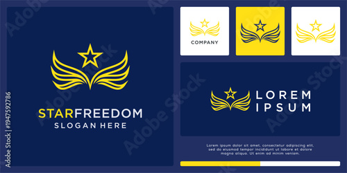 Star freedom logo design with abstract wing
