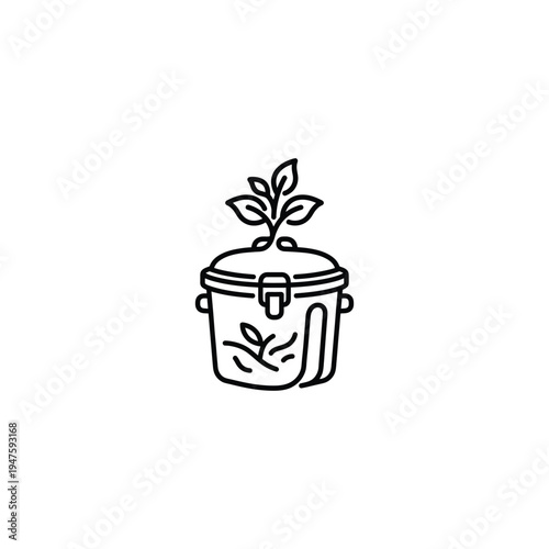 Compost Bin Plant Monoline Icon