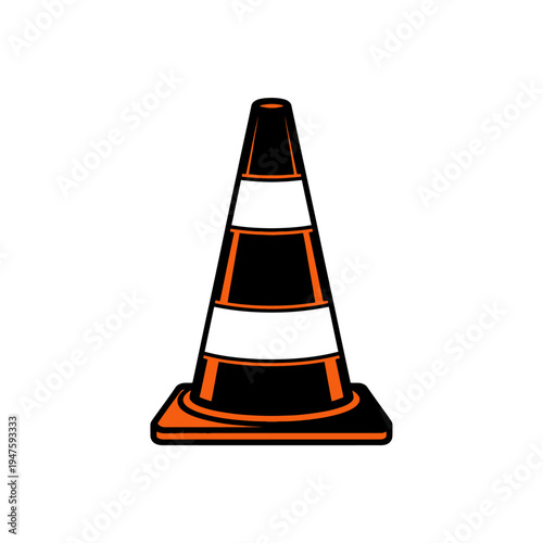 A graphic illustration of a classic orange and black traffic cone