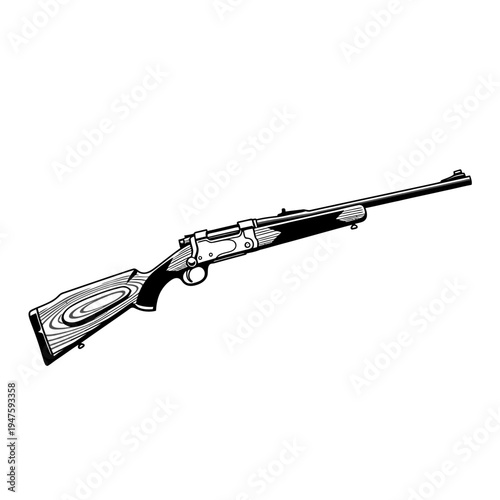 A detailed illustration of a vintage bolt action rifle on a white background