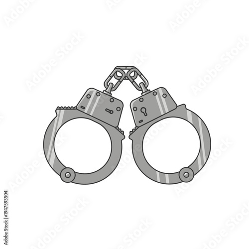 A simple gray illustration depicting a pair of closed handcuffs