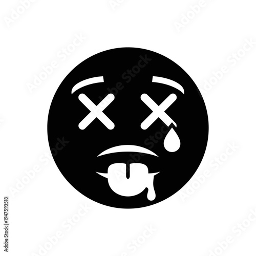Black and white emoji depicting a dead or severely distressed face