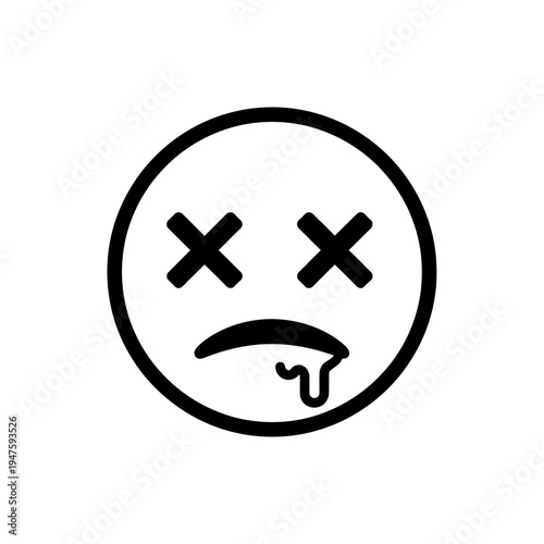 Black and white cartoon of a dead or fainting smiley face