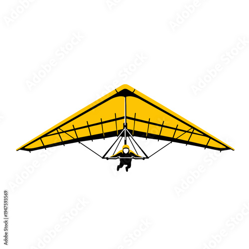 A stylized illustration of a hang glider with a pilot in flight