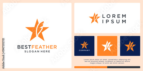 Best feather logo design template with star basic