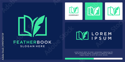 Feather book logo design template