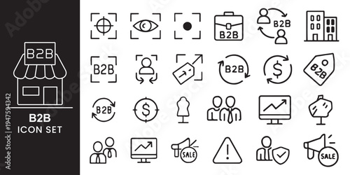 b2b business line icon set for commerce and trade