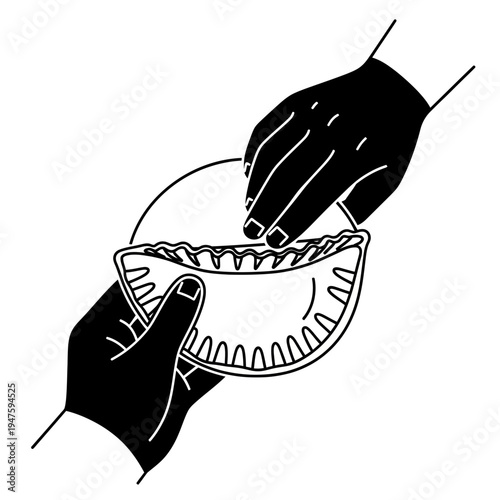 Hands exchanging a pie a black and white illustrative design
