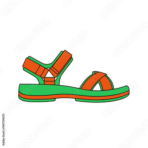 A brightly colored cartoon style illustration of a single sandal