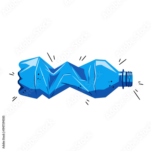 Crushed plastic bottle illustration on a white background