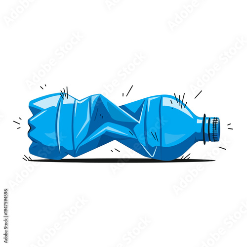 Crushed plastic water bottle illustration on a white background