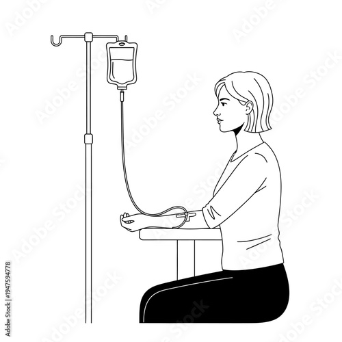 Woman receiving an intravenous drip while seated in a chair
