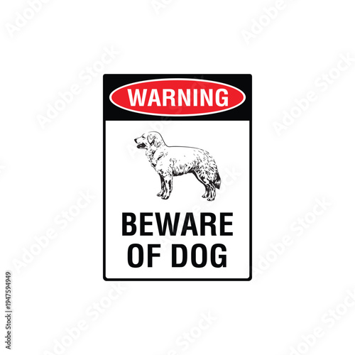 Warning Beware Of Dog Maremma Sheepdog Vector Sign, Security Alert Sticker, Guard Dog Design