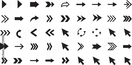 Set of black dynamic arrows direction movement icons isolated on white background vector illustration