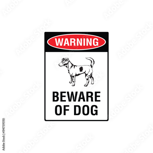Warning Beware Of Dog Jack Russell Terrier Vector Sign, Security Alert Sticker, Guard Dog Design