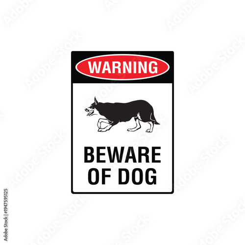 Warning Beware Of Dog Border Collie Breed Vector Sign, Security Alert Sticker, Guard Dog Design