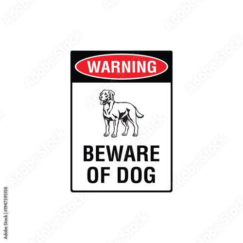 Warning Beware Of Dog Labrador Breed Vector Sign, Security Alert Sticker, Guard Dog Design