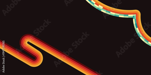 A vibrant and dynamic abstract image featuring a winding orange line on a black background