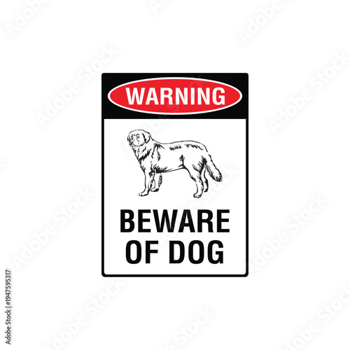 Warning Beware Of Dog Golden Retriever Vector Sign, Security Alert Sticker, Guard Dog Design