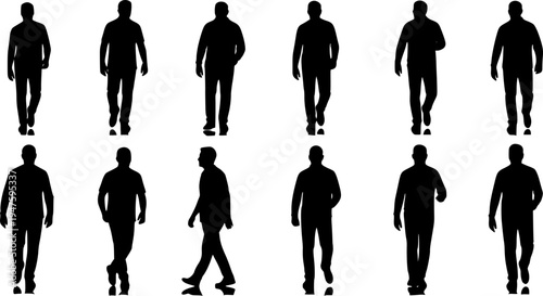 Set of manhood walking silhouettes - isolated vector illustration
