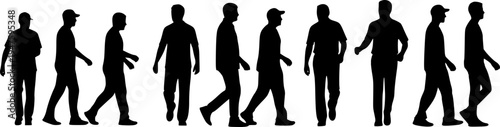 Set of manhood walking silhouettes - isolated vector illustration
