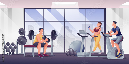 Personal trainer guiding gym session with physical exercises. Individual fitness instructor, sports workout. Professional coach supervision. Fitness training, health exercise