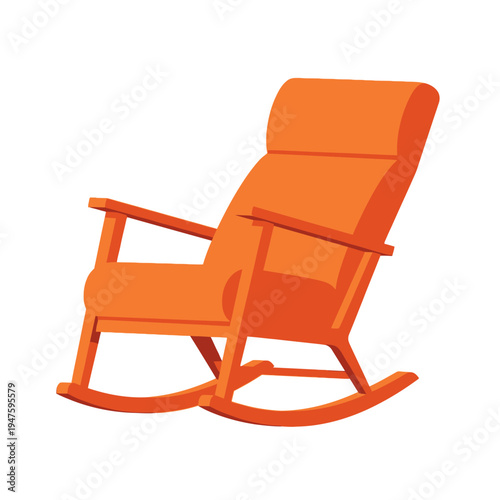 A vibrant orange wooden rocking chair isolated on a white background