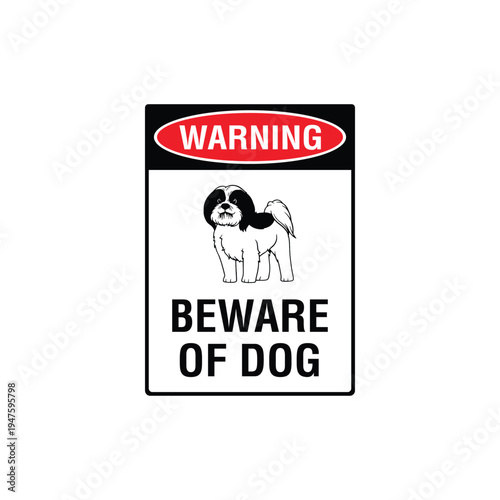Warning Beware Of Dog Japanese Chin Breed Vector Sign, Security Alert Sticker, Guard Dog Design
