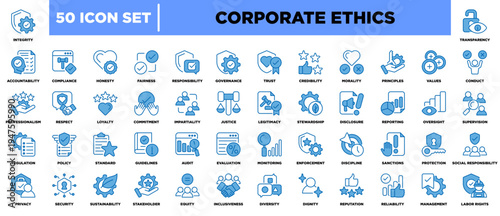 Corporate Ethics Icon Sheet Blue White