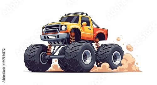 Vibrant Monster Truck Illustration with Large Tires.