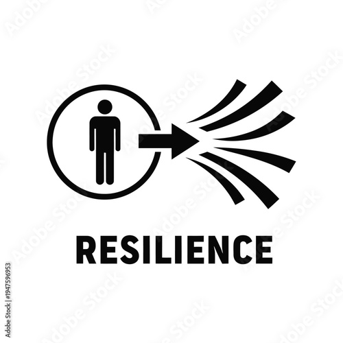 A simple graphic depicts a person within a circle emanating rays symbolizing resilience and adaptability to challenges high quality professional detailed modern elegant stylish