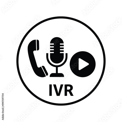 A circular black and white icon depicts a telephone handset microphone and play button labeled ivr underneath high quality professional detailed modern elegant stylish clean crisp