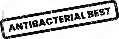 Grungy rubber stamp impression with a rectangular border featuring the text ANTIBACTERIAL BEST for product labeling