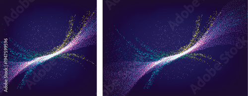 Abstract digital art featuring vibrant swirling particles of light against a dark backdrop