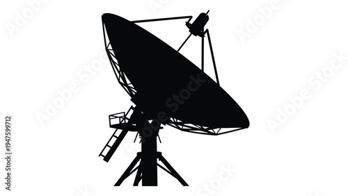 A large satellite dish on a tripod stand
