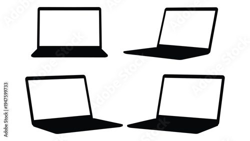 Four black laptops in different positions