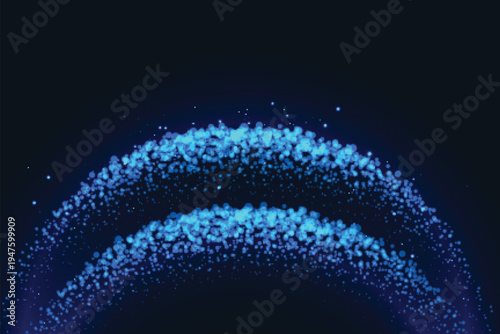 Abstract blue particle arc formation against a dark deep space like background