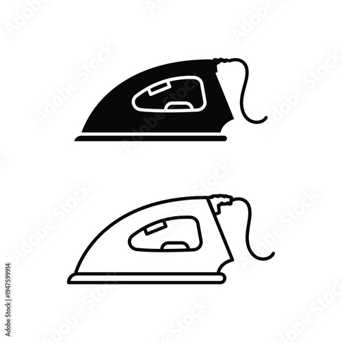 Electric steam iron for laundry and garment care showing fabric smoothing and housework concept as icon vector illustration set design